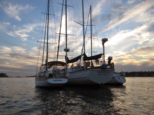 Raft up stern sunset